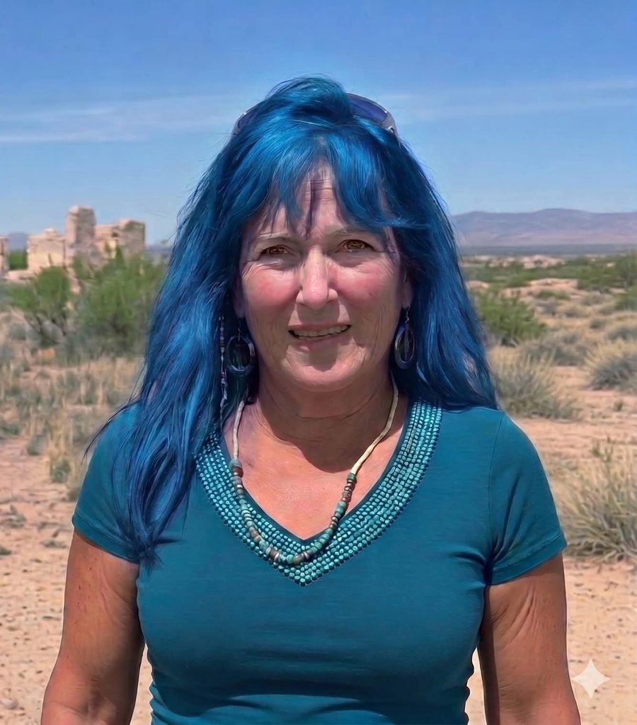 Pamm Reynolds at the ruins of Fort Craig on the historic El Camino Real de Tierra Adentro